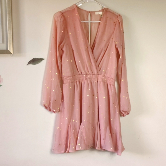 Row A Dresses & Skirts - Nice Pink/Blush and Gold Long Sleeve Mini Dress